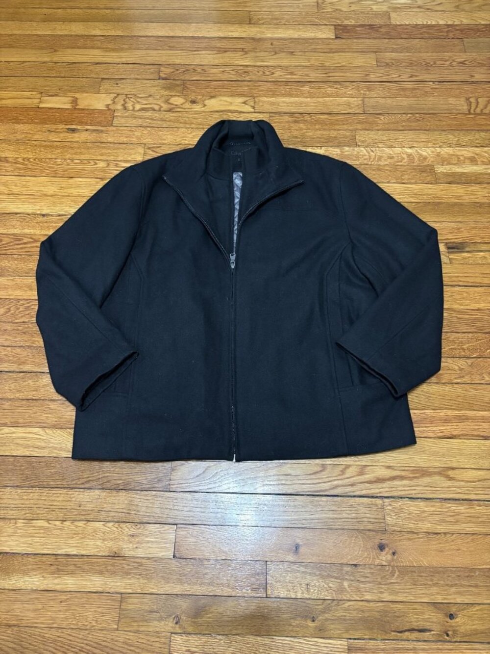 Calvin Klein Mens Black Wool Bomber Jacket XL Double Zip Quilted Lined Coat
